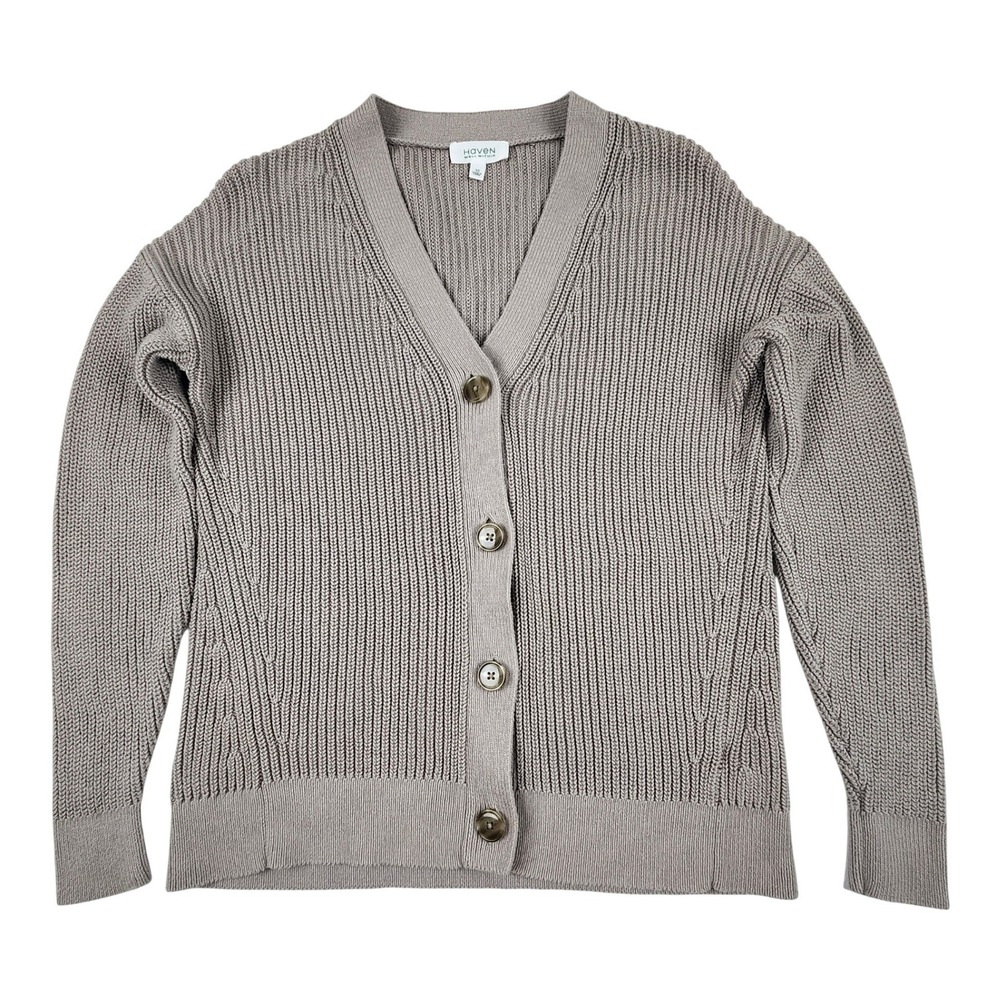 Haven Well Within Cardigan XS Taupe Gray Organic Cotton Shaker Stitch Earthy